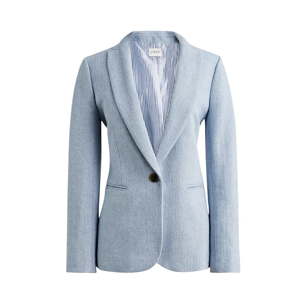 J.Crew Petite Herringbone Linen Cotton One-Button Blazer Jacket, Blue White, 2P